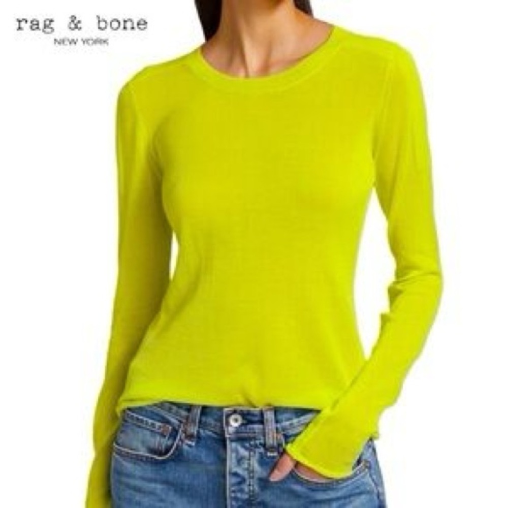 Rag & Bone New York Long Sleeve Top Chartreuse Knit Shirt Sheer Size‎ Small